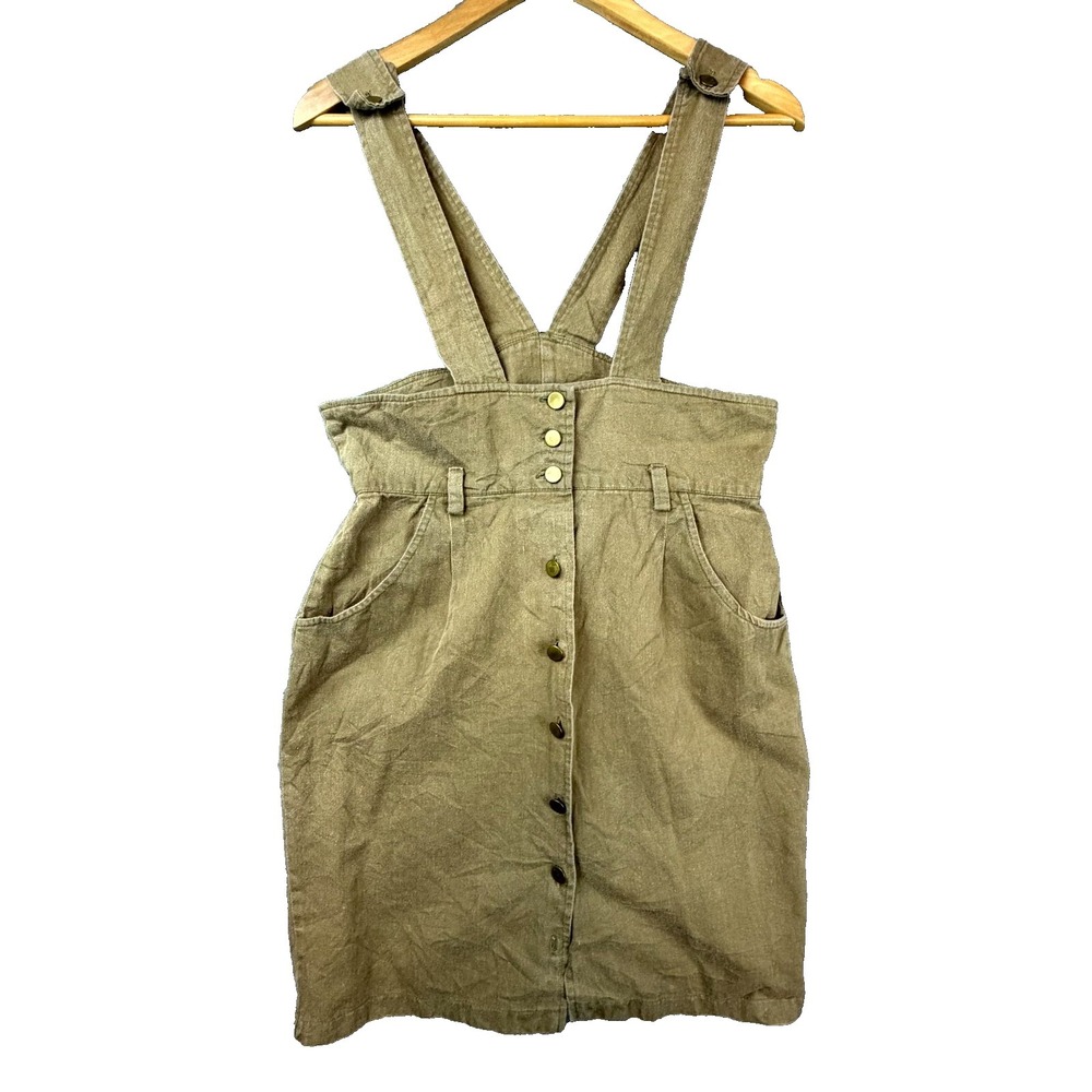 Vintage All That Jazz Overall Dress Women 11/12 Tan Cotton Twill Utility Neutral